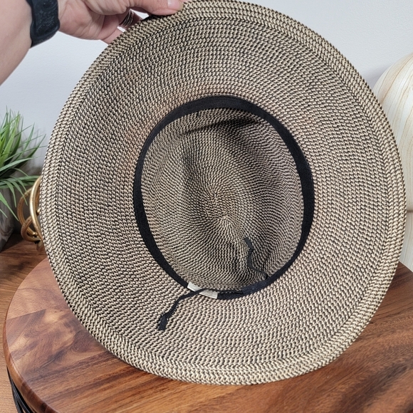 Jeanne Simmons Black and Tan Woven Sun Hat Women's One Size Summer Vacation - Picture 10 of 14